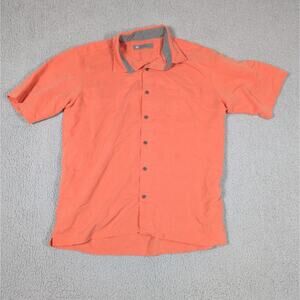 REI Shirt Mens Size Large Orange Short Sleeve Button Down Hiking Outdoor Shirt